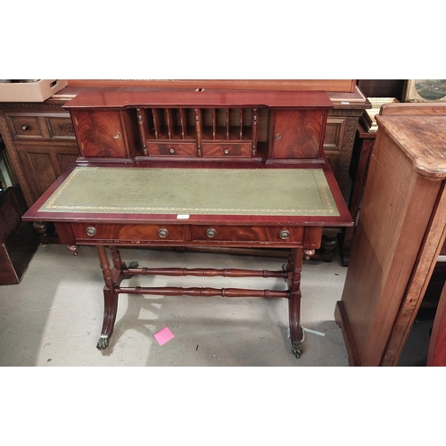 A Reproduction mahogany ladies' writing desk, the raised back with end ...