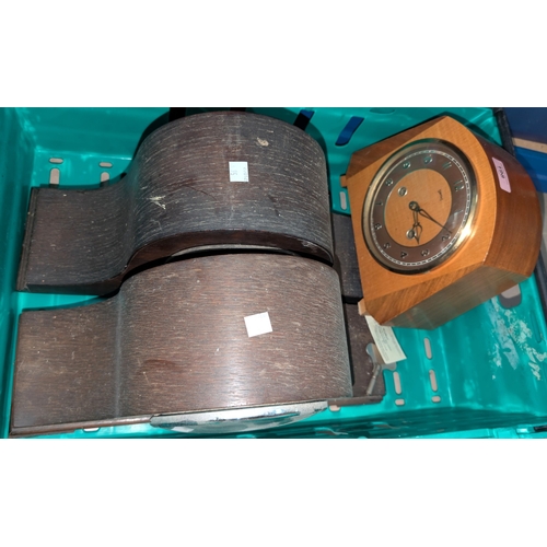 59 - A Smiths, two tone, pale wood, Art Deco Mantel clock.