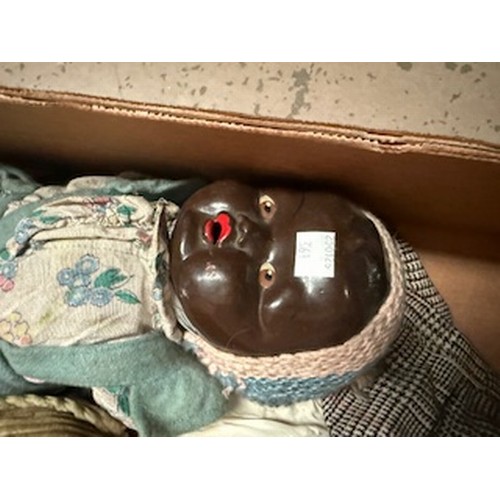 305 - 2 early/mid 20th century composition head dolls with cloth bodies and limbs (one black and one white... 