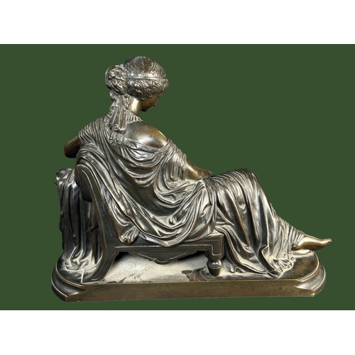 15 - Francois Protheau, (1823 - 1865) 19th century French bronze of woman in robes reclining on chair, si... 