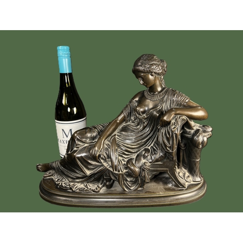 15 - Francois Protheau, (1823 - 1865) 19th century French bronze of woman in robes reclining on chair, si... 