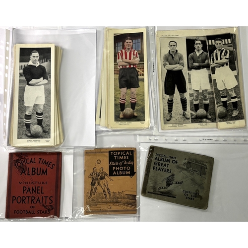 227 - Topical Times footballer cards 1937 Triple Portraits 5/8 plus a further 14 cards included cut from t... 
