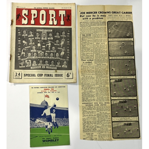 229 - 1950 FA Cup Final Arsenal v Liverpool official programme with newspaper cutting match report, Sport ... 