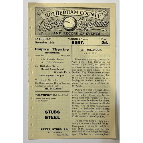 229A - 1920/21 Rotherham County v Bury programme Division 2 match; neat binding, perforations good.