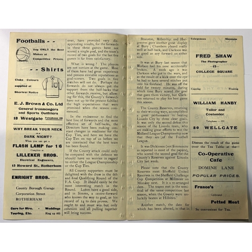 229A - 1920/21 Rotherham County v Bury programme Division 2 match; neat binding, perforations good.