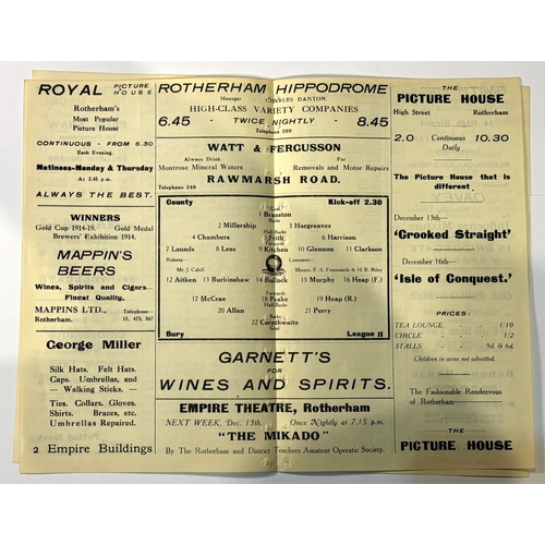 229A - 1920/21 Rotherham County v Bury programme Division 2 match; neat binding, perforations good.