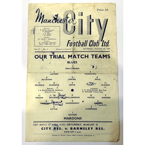 233 - 1954/55 Manchester City public trial match programme Blues v Maroons; crease, team changes.