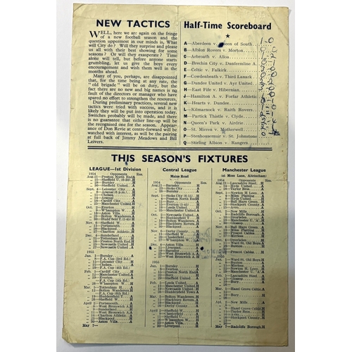 233 - 1954/55 Manchester City public trial match programme Blues v Maroons; crease, team changes.