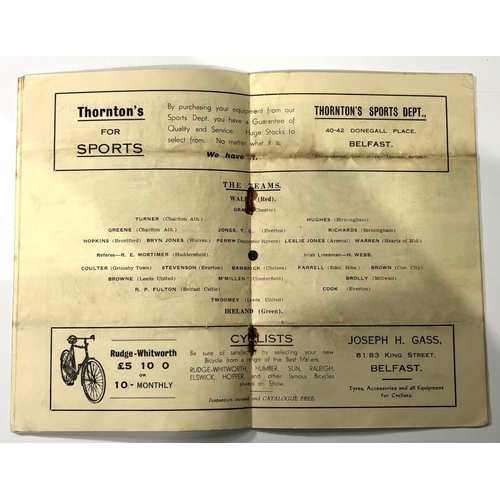 234A - 1938 Ireland v Wales international at Windsor Park, Belfast 16 March 1938 official programme; minor ... 