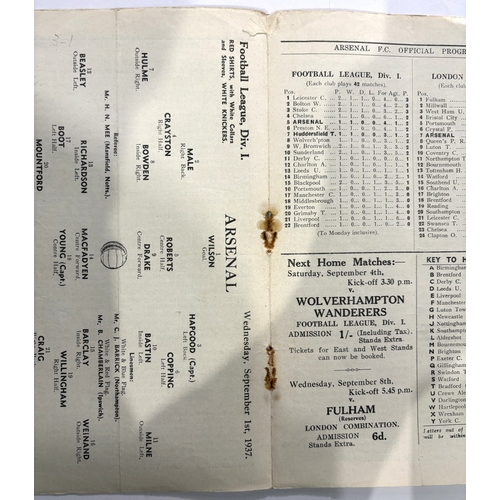 241 - 1937/1938 Arsenal v Huddersfield Town programme 1st September 1937, Arsenal championship season; no ... 