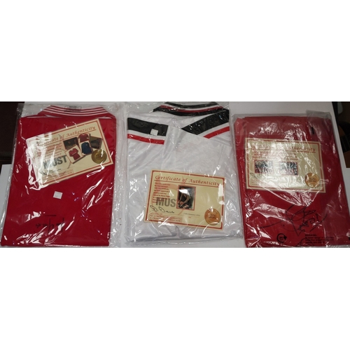 245 - 3 Manchester United signed shirts inc. the iconic 98-99 European home shirt signed by both Teddy She... 