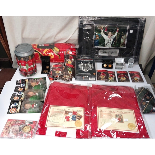 246A - 2 signed retro Manchester United home shirts from 94-96, one signed by Denis Irwin, the other signed... 