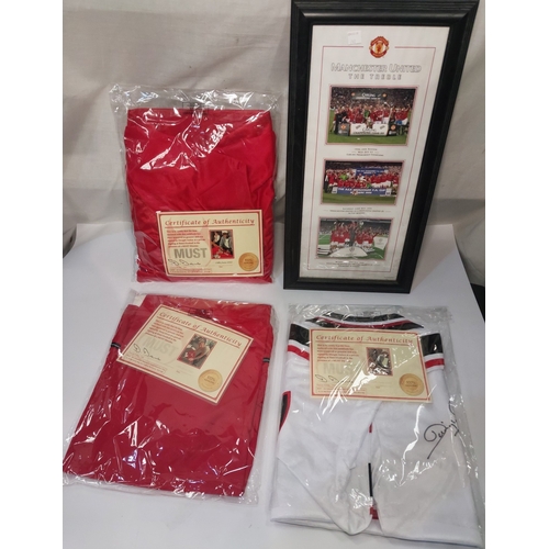 248 - 3 signed retro Manchester United shirts 98-99: one home signed by Denis Irwin, another home shirt si... 