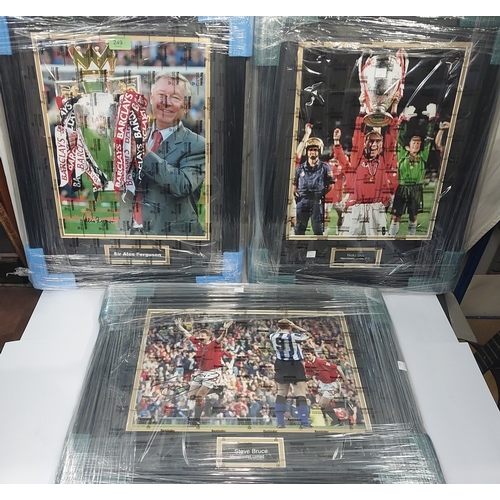 249 - 3 signed framed Manchester United photos including Sir Alex, Steve Bruce and Nicky Butt all with cer... 