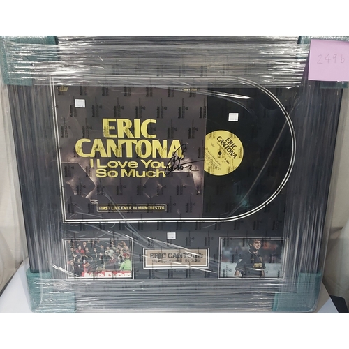 249B - Eric Cantona 'I love you so much' signed and framed 45 vinyl record with photos and a plaque in fram... 