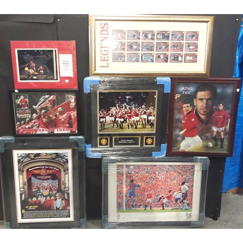 249C - A collection of framed Manchester United pictures including Treble part 1 print signed by Andy Cole;... 