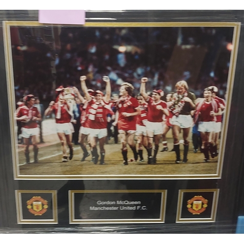 249C - A collection of framed Manchester United pictures including Treble part 1 print signed by Andy Cole;... 