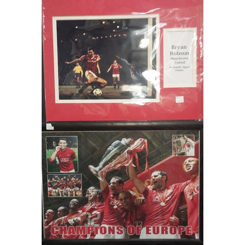 249C - A collection of framed Manchester United pictures including Treble part 1 print signed by Andy Cole;... 
