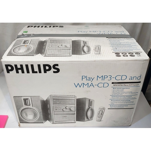 258 - A Phillips WMA-MP3 and CD system with speakers and box