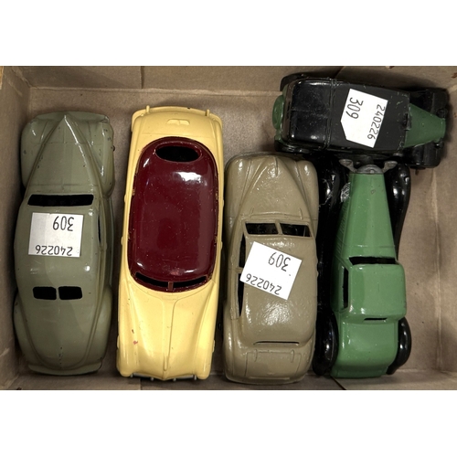 309 - 9 vintage Dinky saloon cars including Rover 75, Vanguard, Lincoln Zephyr, Hudson Sedan etc