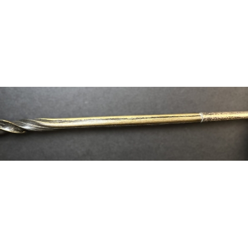 552 - An 18th century punch ladle with inset George II coin, with embossed decoration and twisted bone han... 