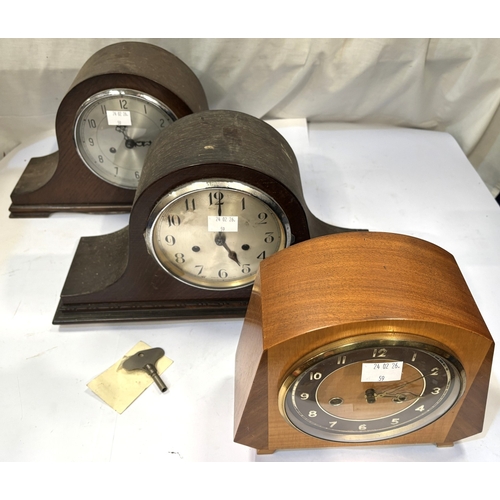 59 - A Smiths, two tone, pale wood, Art Deco Mantel clock.