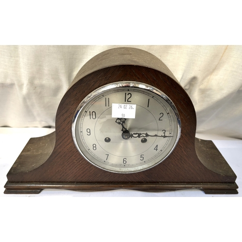 59 - A Smiths, two tone, pale wood, Art Deco Mantel clock.