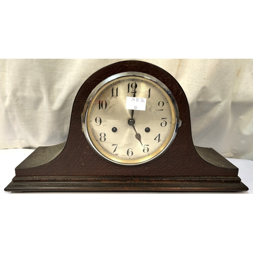 59 - A Smiths, two tone, pale wood, Art Deco Mantel clock.
