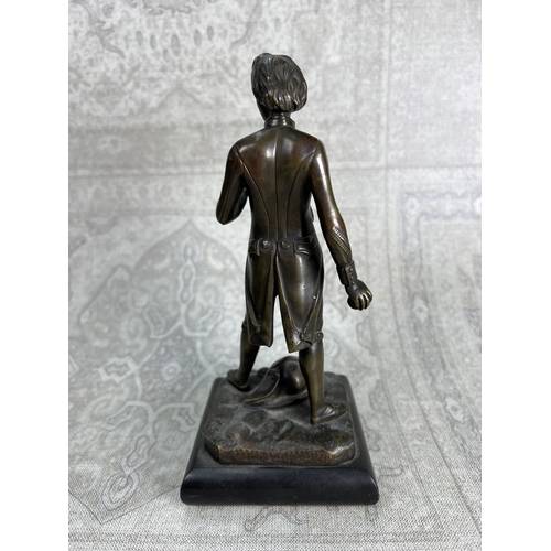6 - 19th Century bronze sculpture of a Naval midshipman throwing canon ball, height 21cm, on marble plin... 