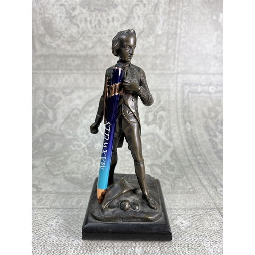 6 - 19th Century bronze sculpture of a Naval midshipman throwing canon ball, height 21cm, on marble plin... 