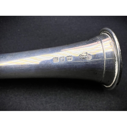 612 - A slender hallmarked silver hunting horn, London 1927, length 31cm