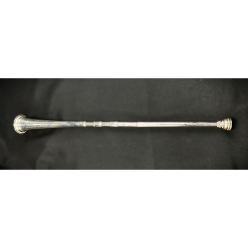 612 - A slender hallmarked silver hunting horn, London 1927, length 31cm