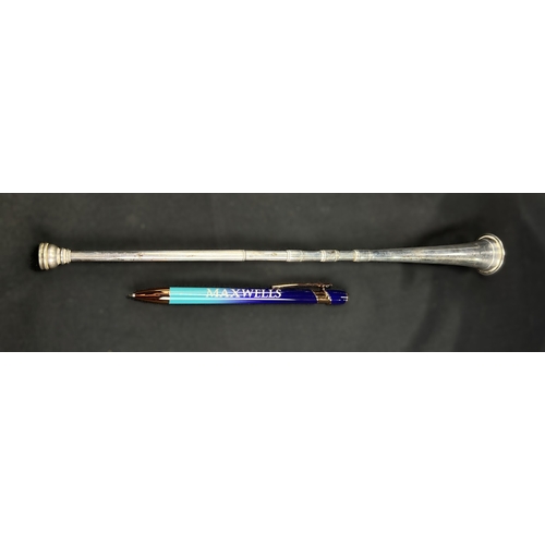 612 - A slender hallmarked silver hunting horn, London 1927, length 31cm
