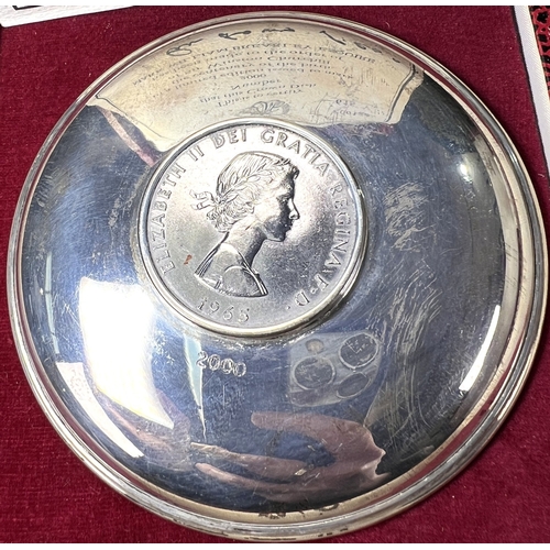 615 - A boxed hallmarked silver Churchill dish, Limited Edition, a boxed commemorative Silver Jubilee pick... 