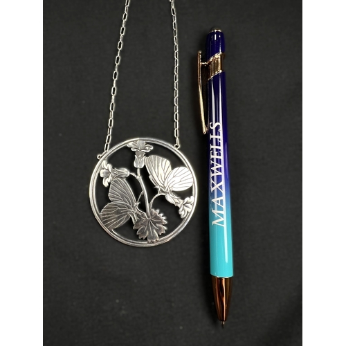 628B - GEORG JENSEN: a silver Moonlight Blossom pendant designed by Arno Malinowski depicting 2 butterflies... 