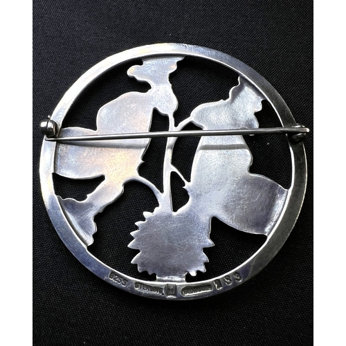 630 - GEORG JENSEN: a circular silver brooch Moonlight Blossom, designed by Arno Malinowski, butterflies p... 