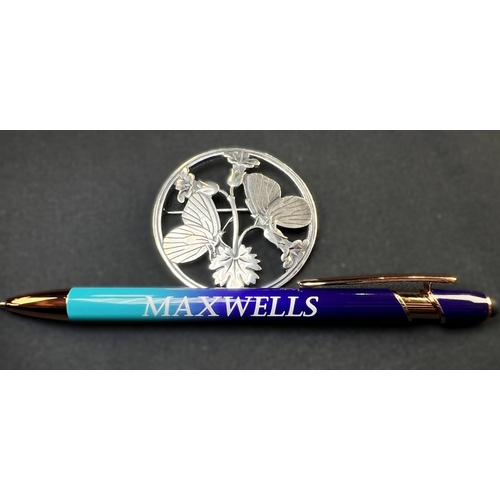 630 - GEORG JENSEN: a circular silver brooch Moonlight Blossom, designed by Arno Malinowski, butterflies p... 