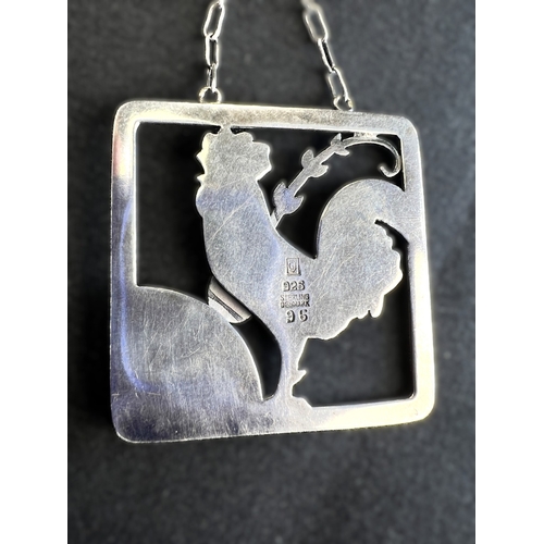 630A - GEORG JENSEN: a square silver pendant with a cockerel and fern, stamped to reverse GJ 925 STERLING D... 