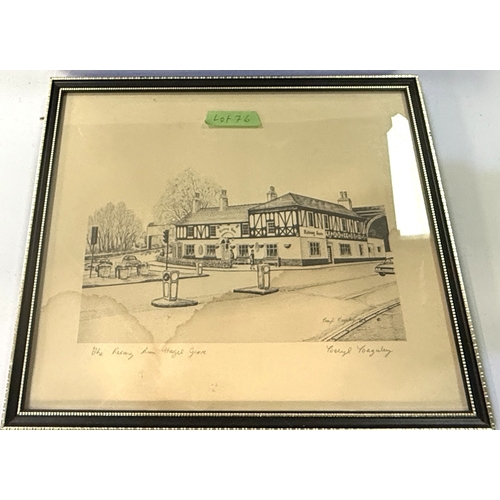 76 - A Tunbridge and walnut jewellery box with fitted interior; a print of the rising sun, Hazel Grove ar... 