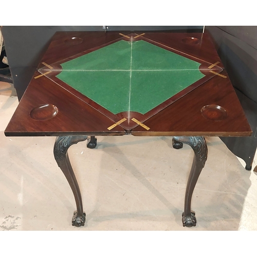 Georgian style mahogany card table with swivel top and green baize