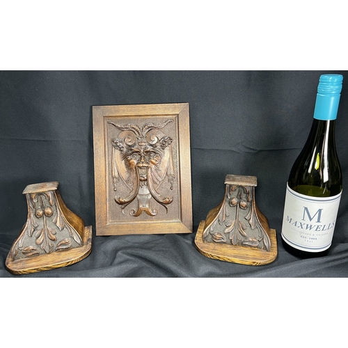 82 - A late 19th / early 20th century Italian carved wooden panel of a goat headed creature, bearing Flor... 