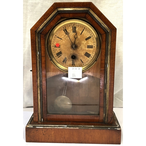 84 - A 1930's oak wall hanging barometer with thermometer; a late 19th century stained wood mantel clock