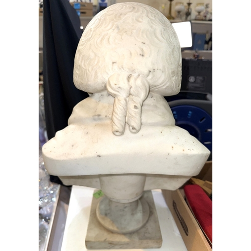 27 - A large heavy reconstituted marble bust of a 19th century gentleman in wig, height 46cm
