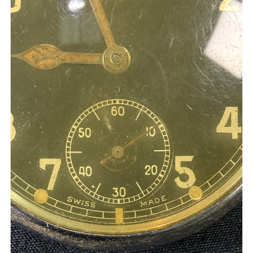 619 - A Leonidas military pocket watch, broad arrow to the back and 2 pieces of costume jewellery