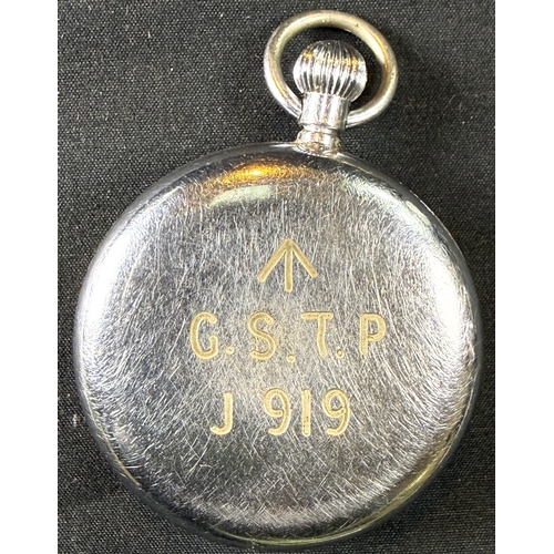 619 - A Leonidas military pocket watch, broad arrow to the back and 2 pieces of costume jewellery