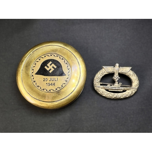 190A - A WWII period German U-boat Kriegsmarine badge, marked Schwerin to the reverse, and a reproduction c... 