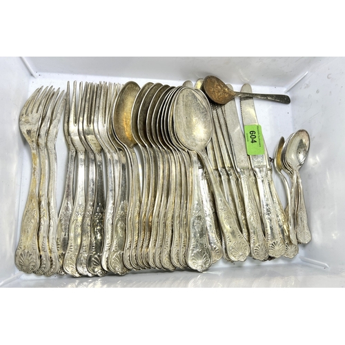 604 - A selection of kings pattern cutlery