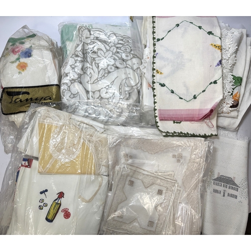 54C - A selection of lace and linen etc plus coins