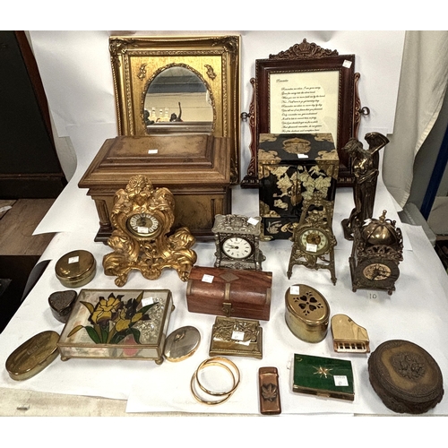 67 - A selection of clocks, boxes, mirror etc