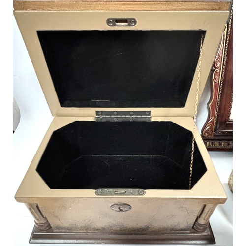 67 - A selection of clocks, boxes, mirror etc